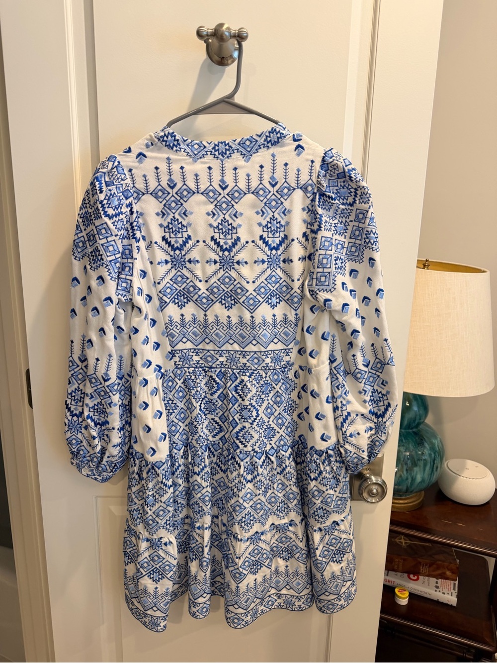 Blue & White Embroidered Women's Dress - Picture 2 of 2